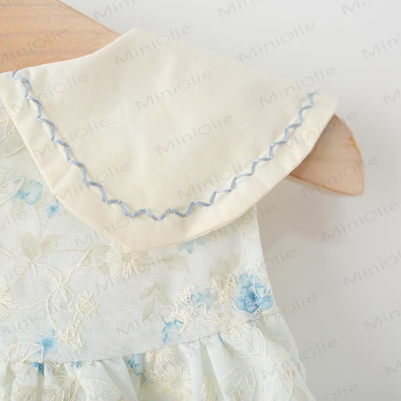 Baby Toddler Girl Blue Flower Petal Collar Dress  - image 6