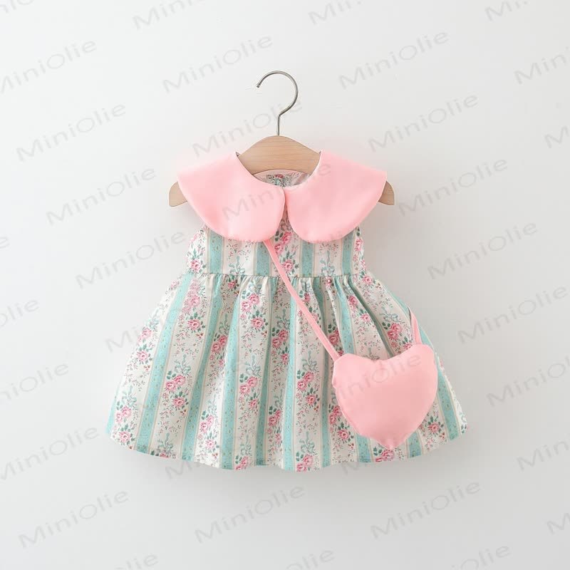 Baby Toddler Girl Pink Flower Stripe Lapel Dress  - image 2