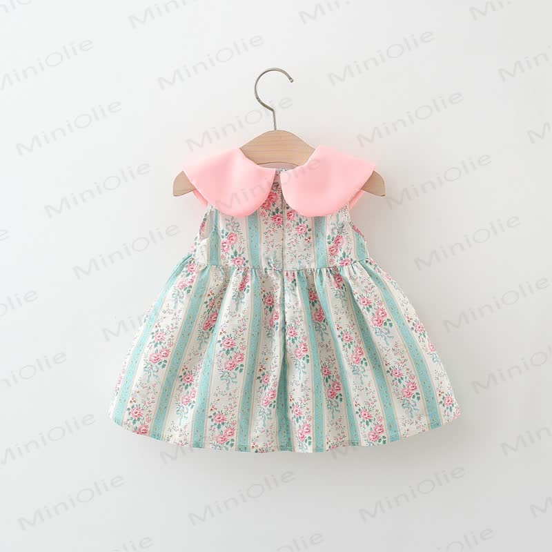 Baby Toddler Girl Pink Flower Stripe Lapel Dress  - Pink - 3-5T - image 1