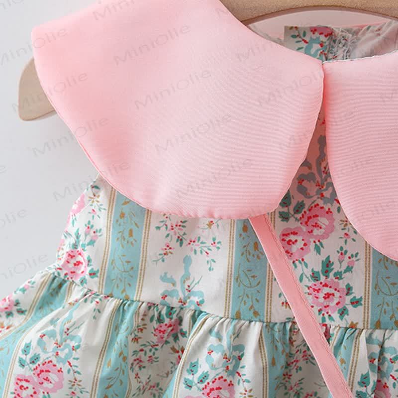 Baby Toddler Girl Pink Flower Stripe Lapel Dress  - image 3
