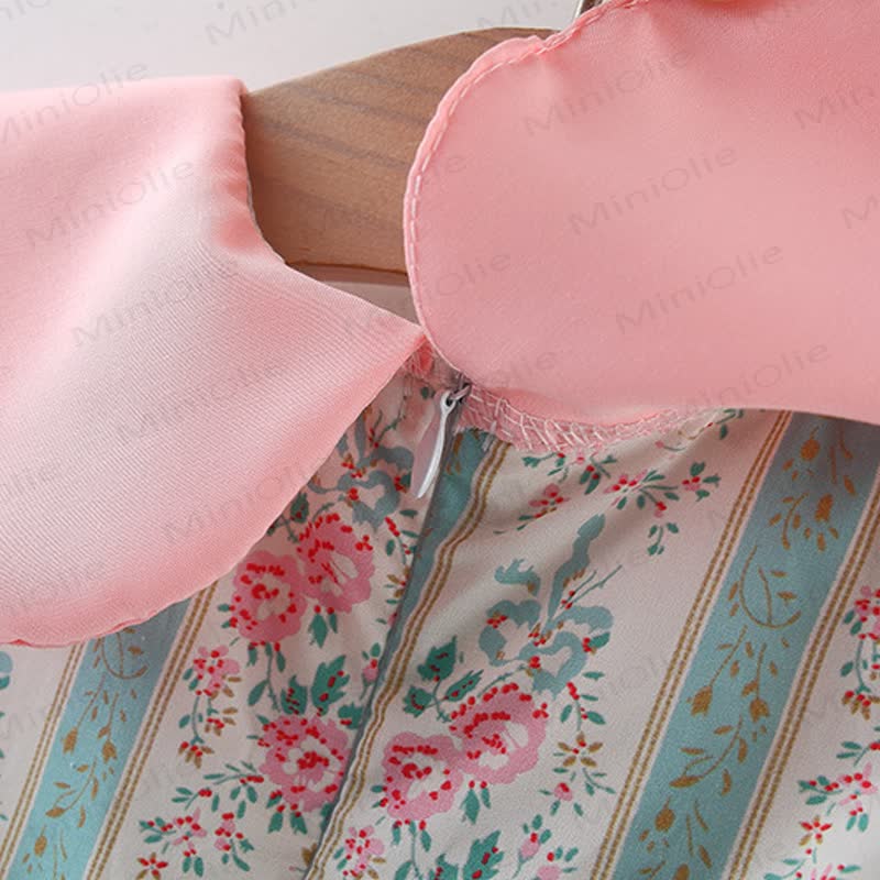 Baby Toddler Girl Pink Flower Stripe Lapel Dress  - image 5
