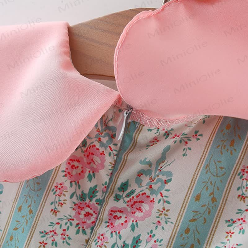 Baby Toddler Girl Pink Flower Stripe Lapel Dress  - image 5