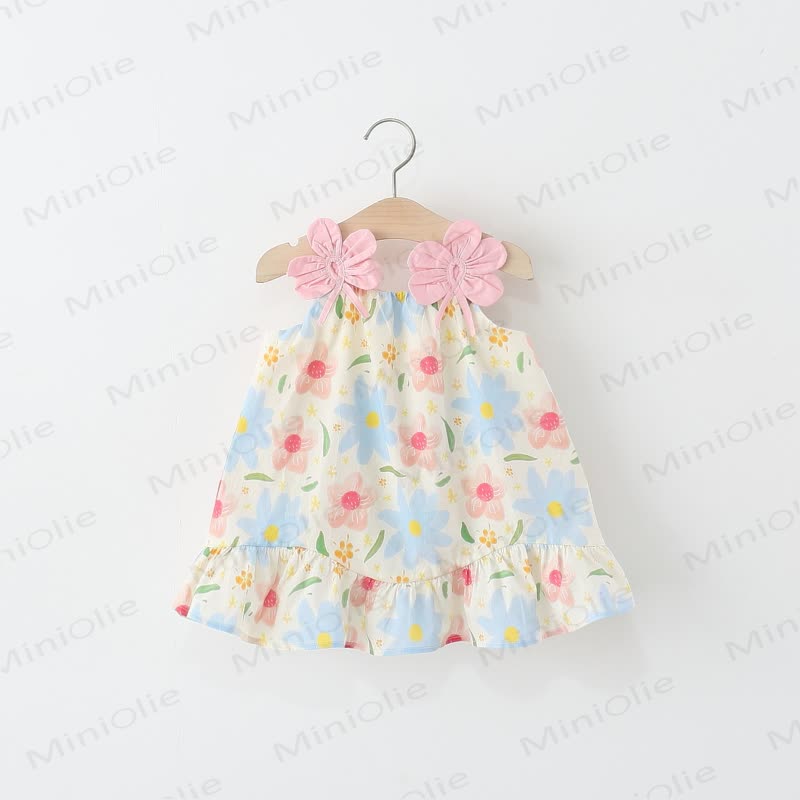 Baby Toddler Girl Pink Blue Flower Dress  - Pink - 5-7T - image 1