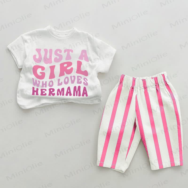JUST A GIRL WHI LOVES HER MAMA Baby Pink Vertical Striped 2-piece Set - White&Pink - 2-3T - image 1