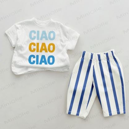 CIAO Baby Blue Vertical Striped 2-piece Set - White&Blue - 2-3T - image 1