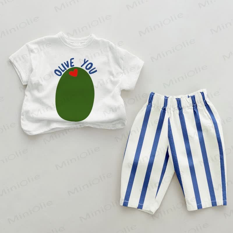 OLIVE YOU Baby Love 2-piece Blue Vertical Striped Set - White&Blue - 2-3T - image 1