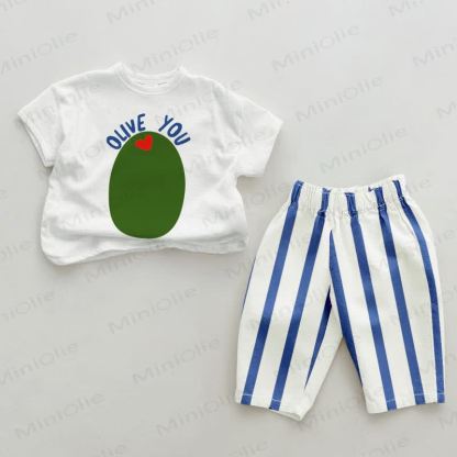OLIVE YOU Baby Love 2-piece Blue Vertical Striped Set - White&Blue - 2-3T - image 1