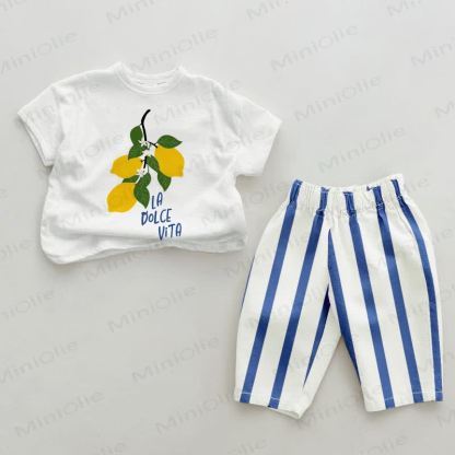 LA DOLCE VITA Baby Blue 2-piece Vertical Striped Set - White&Blue - 2-3T - image 1