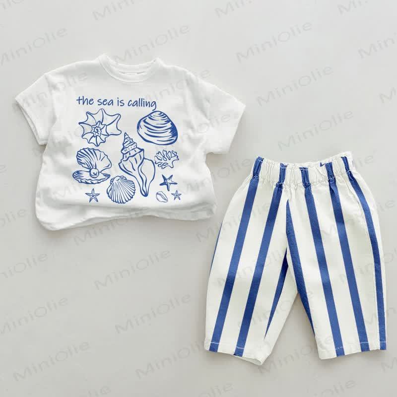THE SEA IS CALLING Baby Shell 2-piece Blue Vertical Striped Set - White&Blue - 2-3T - image 1