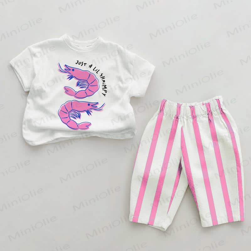 JUST A LIL SHRIMPY Baby Pink Vertical Striped 2-piece Set - White&Pink - 2-3T - image 1