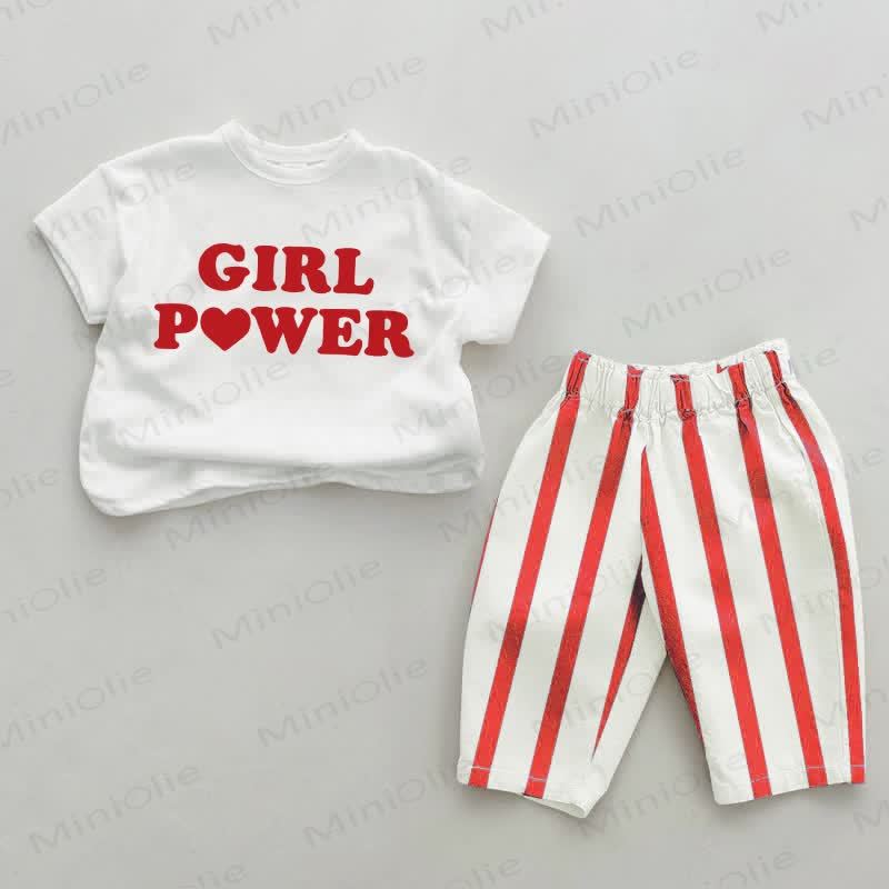 GIRL POWER Baby Red Vertical Striped 2-piece Set - White&Red - 2-3T - image 1