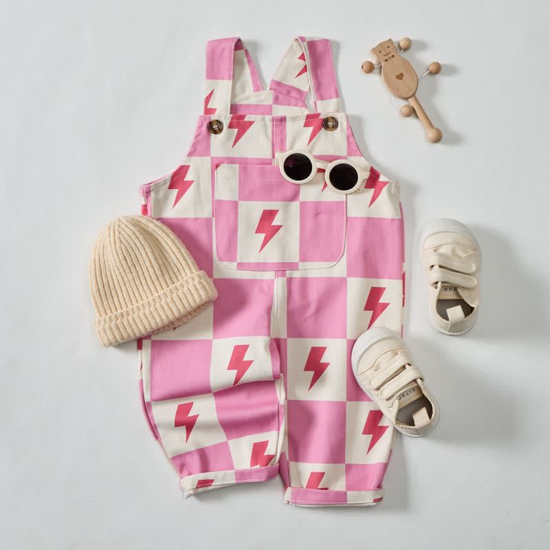 Baby Toddler Pink Checkerboard Lightning Overalls - image 2
