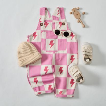 Baby Toddler Pink Checkerboard Lightning Overalls - image 2