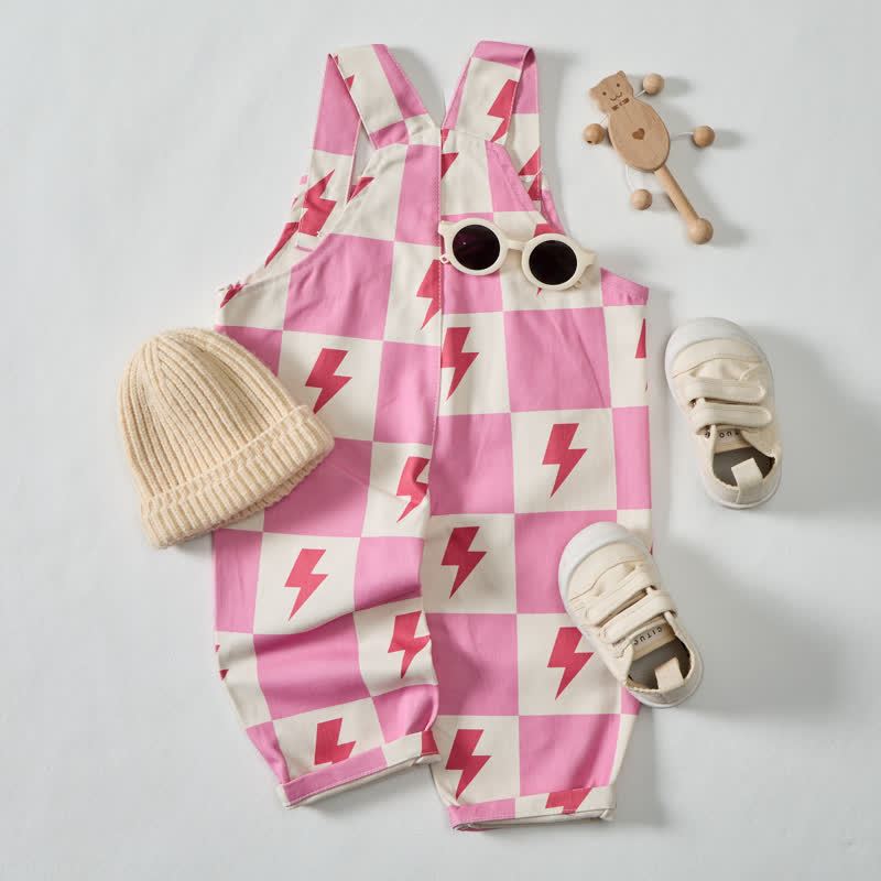 Baby Toddler Pink Checkerboard Lightning Overalls - image 3