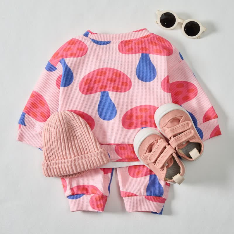 Baby Toddler Girl Mushroom Pink Sweatshirt 2-piece Set - image 3