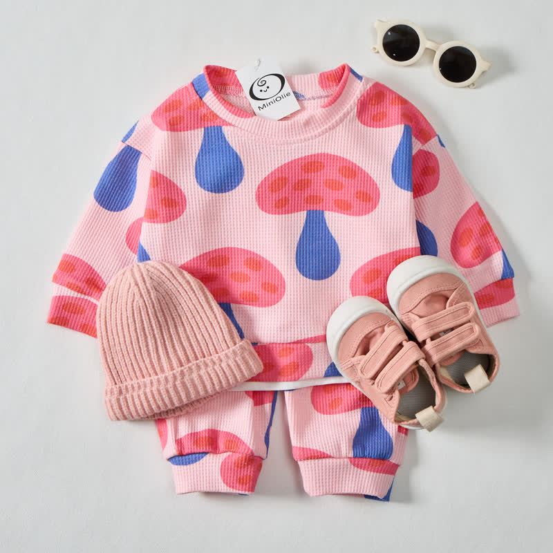 Baby Toddler Girl Mushroom Pink Sweatshirt 2-piece Set - image 2