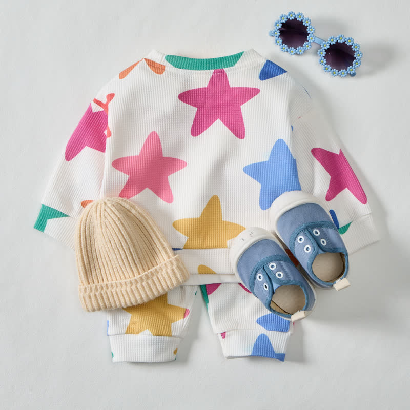 Baby Toddler Colorful Stars Waffle 2-piece Beige Set - image 3