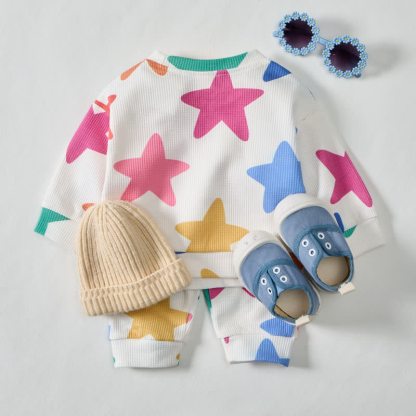 Baby Toddler Colorful Stars Waffle 2-piece Beige Set - image 3