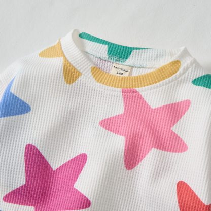 Baby Toddler Colorful Stars Waffle 2-piece Beige Set - image 4