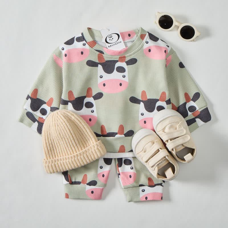 Baby 2-piece Cow Green Waffle Set - Green - 3-5T - image 1