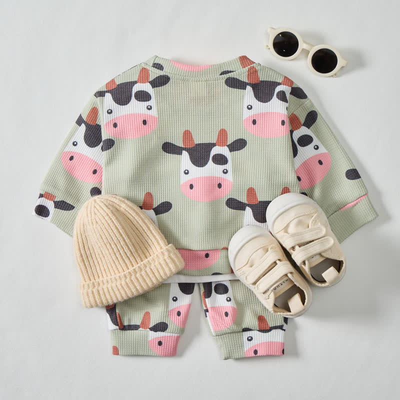 Baby 2-piece Cow Green Waffle Set - image 2