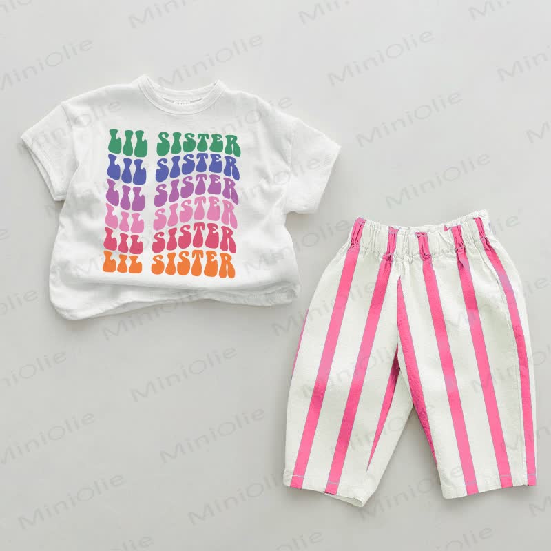 LIL SISTER Baby Pink Vertical Striped 2-piece Set - White&Pink - 2-3T - image 1