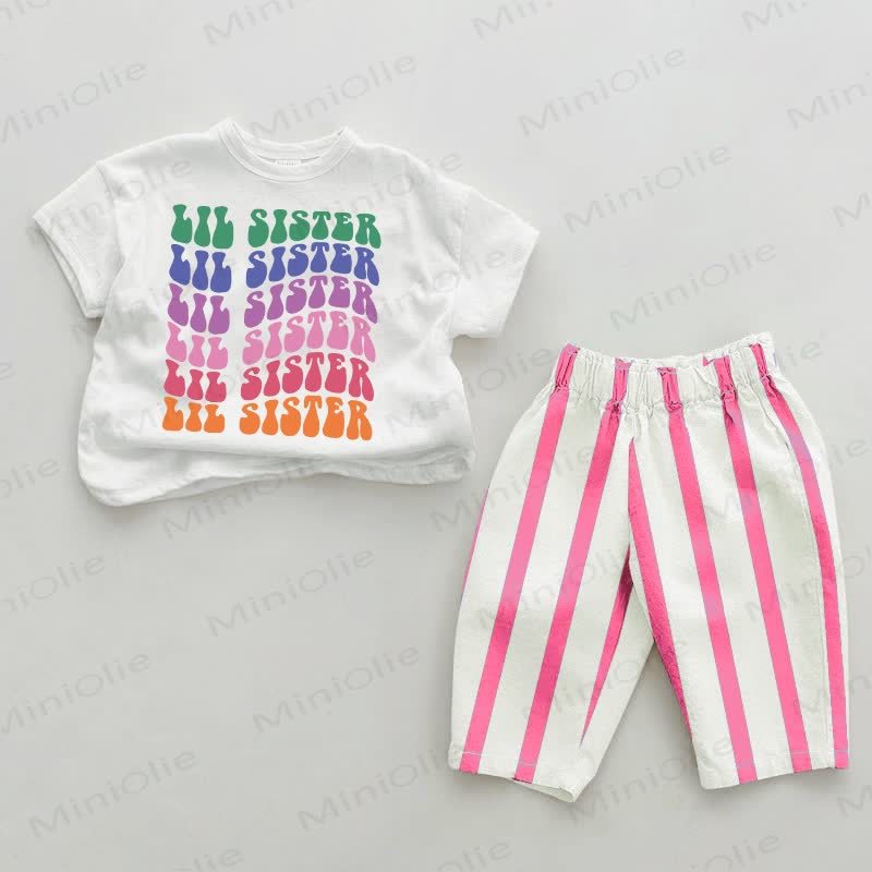 LIL SISTER Baby Pink Vertical Striped 2-piece Set - White&Pink - 2-3T - image 1