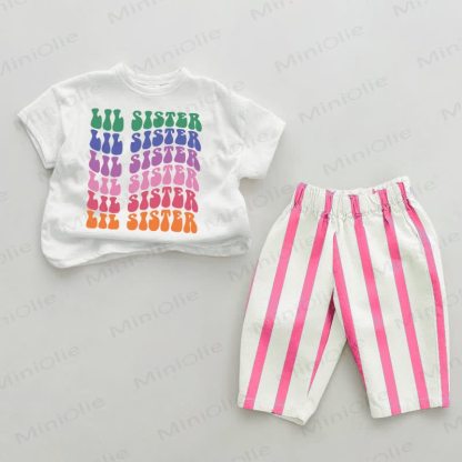 LIL SISTER Baby Pink Vertical Striped 2-piece Set - White&Pink - 2-3T - image 1