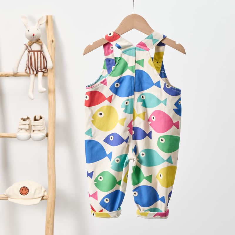 Baby Toddler White Multicolor Fish Woven Overalls  - image 2