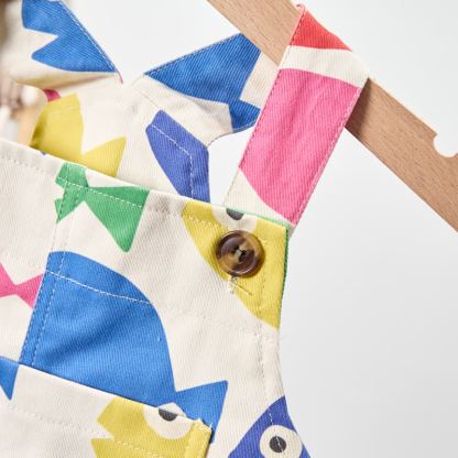Baby Toddler White Multicolor Fish Woven Overalls  - image 4