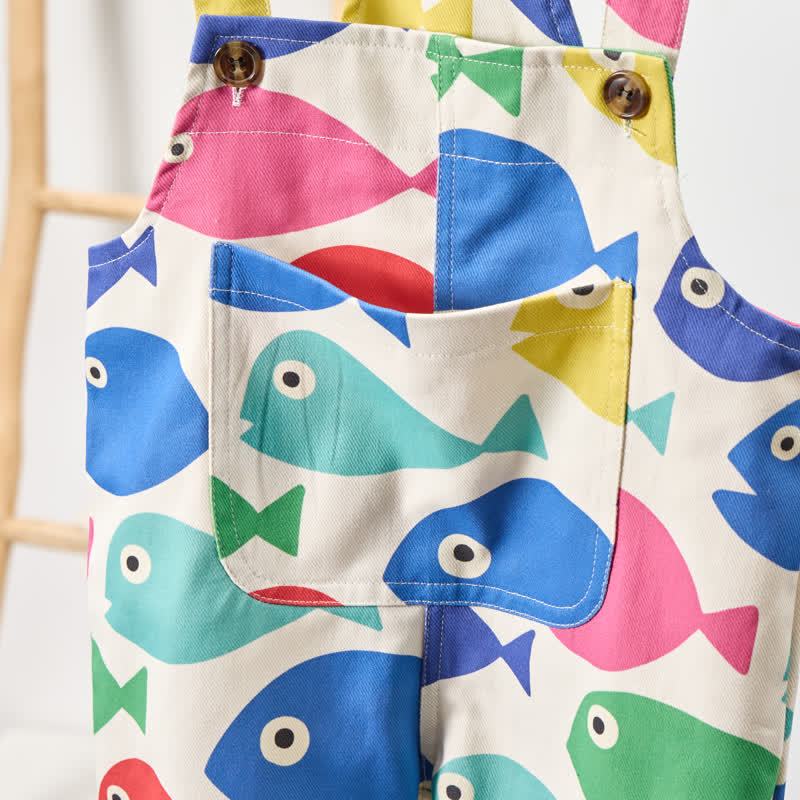Baby Toddler White Multicolor Fish Woven Overalls  - image 5
