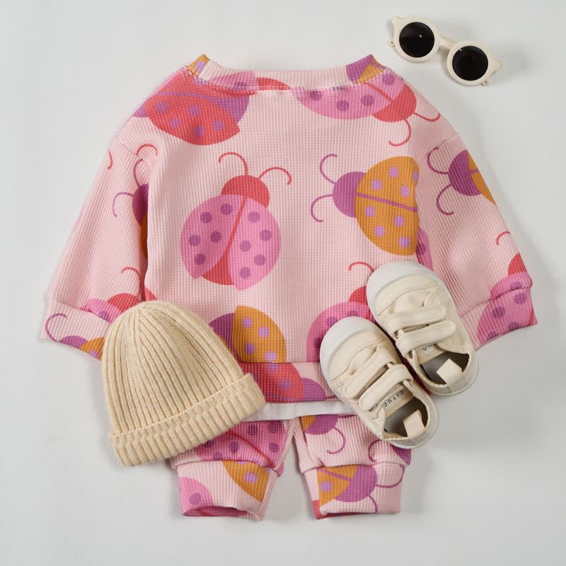 Baby Multicolor Ladybug Waffle 2-piece Pink Set - image 3