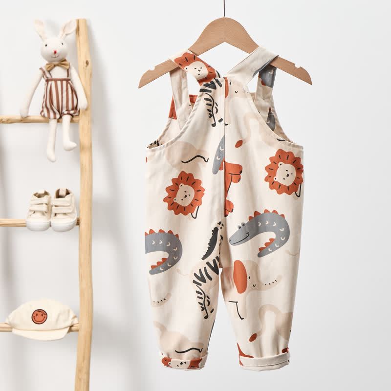 Baby Toddler White Animal Woven Overalls  - image 3