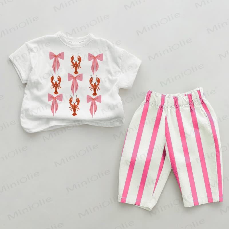 Baby Lobster Bows Pink Vertical Striped 2-piece Set - White&Pink - 2-3T - image 1