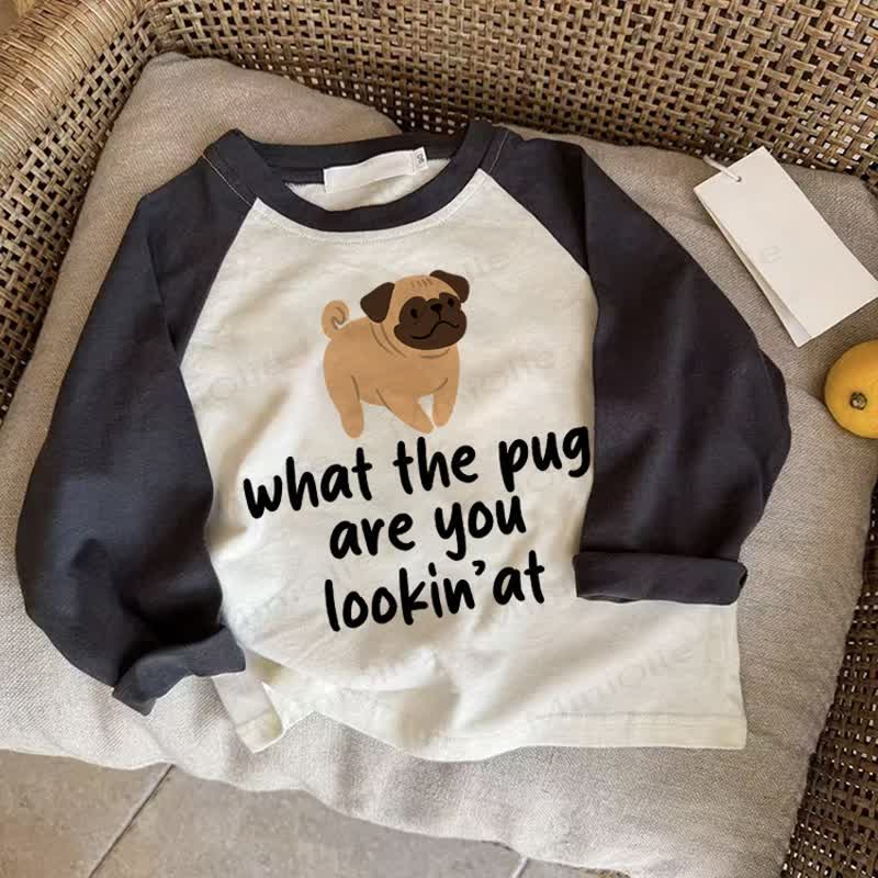 WHAT THE PUG ARE YOU LOOKIN'AT Baby Dark Gray Raglan Top - Drak Gray - 2-3T - image 1