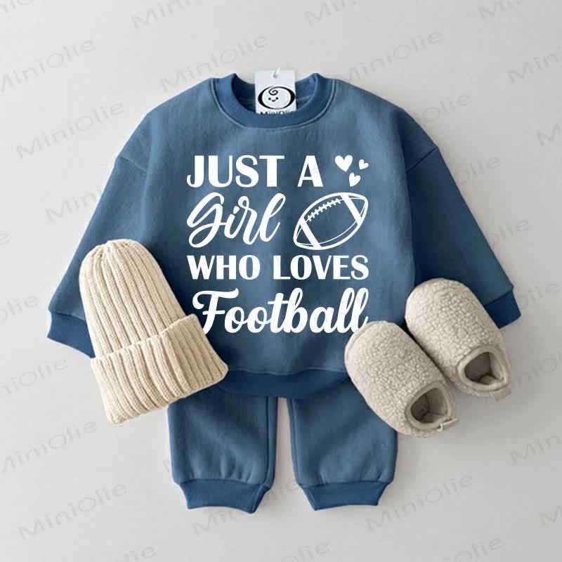 JUST A GIRL WHO LOVES FOOTBALL Baby Sweatshirt 2-piece Blue Set - Blue - 2-3T - image 1