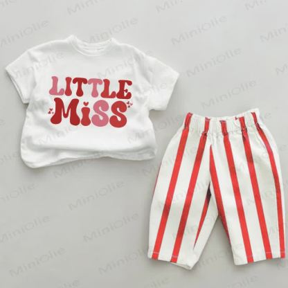LITTLE MISS Baby Red Vertical Striped 2-piece Set - White&Red - 2-3T - image 1