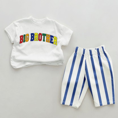 BIG BROTHER Baby Blue Vertical Striped 2-piece Set - White&Blue - 2-3T - image 1