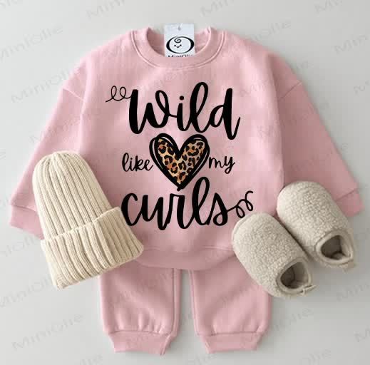 WILD LIKE MY CURLS Baby Pink Sweatshirt 2-piece Set - Pink - 2-3T - image 1