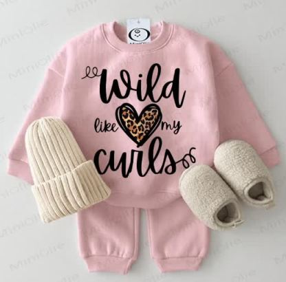 WILD LIKE MY CURLS Baby Pink Sweatshirt 2-piece Set - Pink - 2-3T - image 1