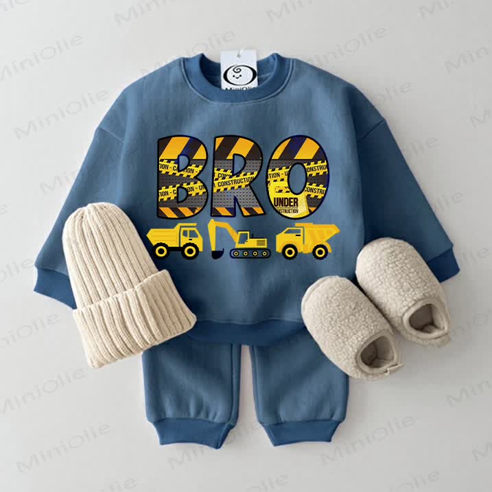 BRO Baby Excavator Blue Sweatsuit 2-piece Set - Blue - 2-3T - image 1