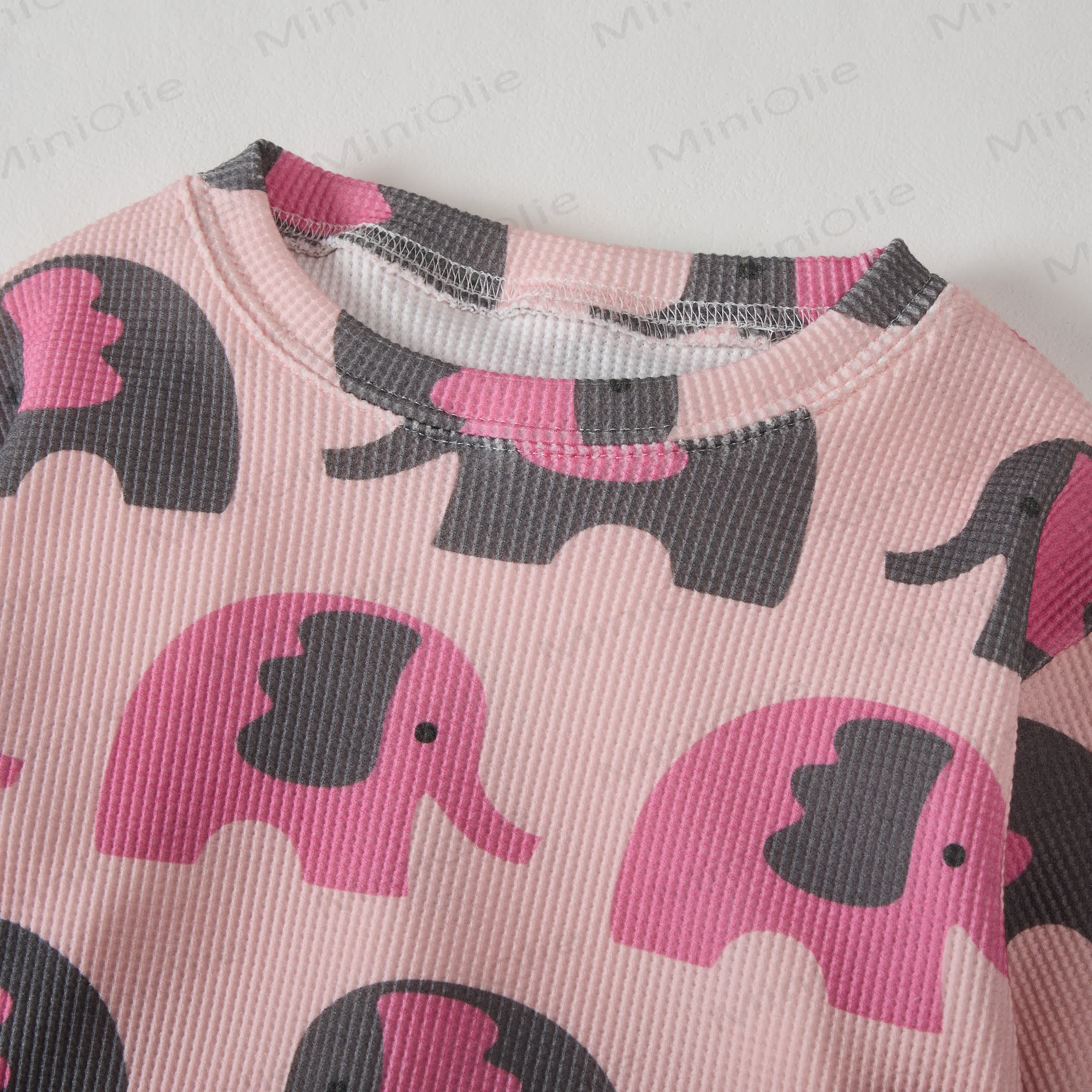 Baby Waffle Pink & Grey Elephants Sweatshirt 2-piece Set - image 2