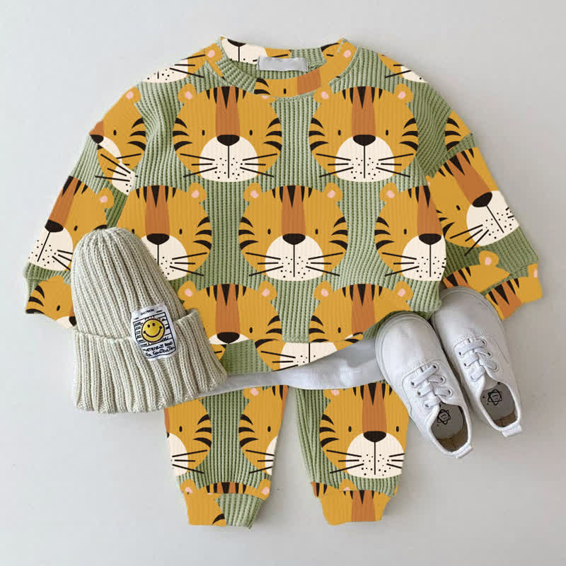 Baby Waffle Lion Sweatshirt 2-piece Set - Green - 18-24M - image 1