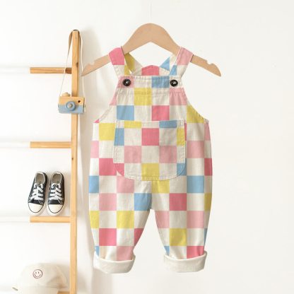 Baby Toddler Checkerboard Pocket Overalls - Colorful - 3-5T - image 1