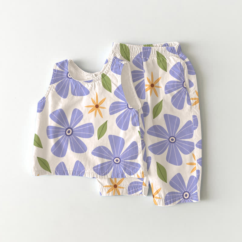 Baby Toddler Blue Flower Sleeveless 2-piece Set - White - 5-7T - image 1