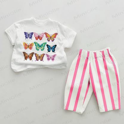 Baby Butterfly Pink Vertical Striped 2-piece Set - White&Pink - 2-3T - image 1