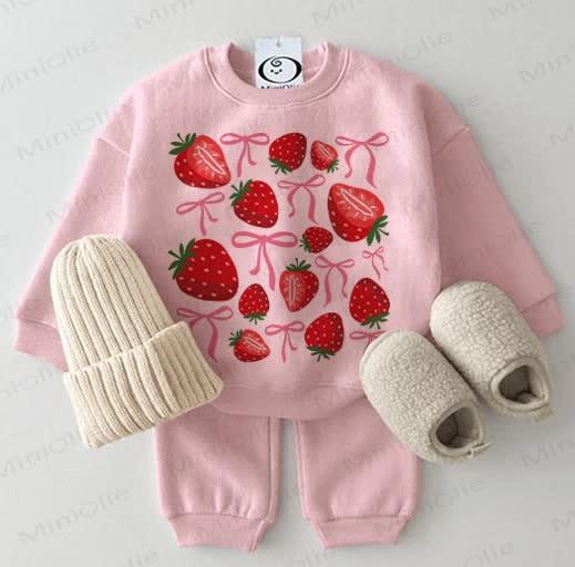 Baby Strawberry & Bownot Pink Sweatshirt 2-piece Set - Pink - 2-3T - image 1
