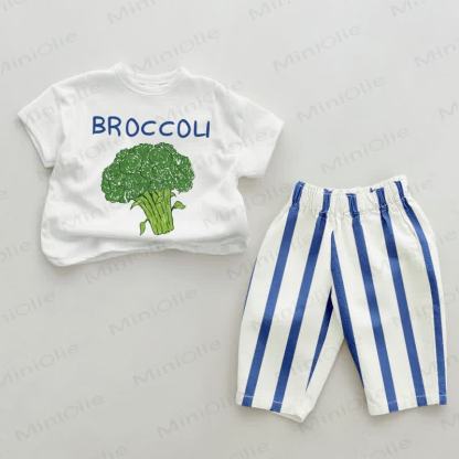 Baby Broccoli Blue Vertical Striped 2-piece Set - White&Blue - 2-3T - image 1