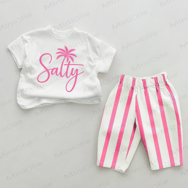 SALTY Baby Pink Vertical Striped 2-piece Set - White&Pink - 2-3T - image 1