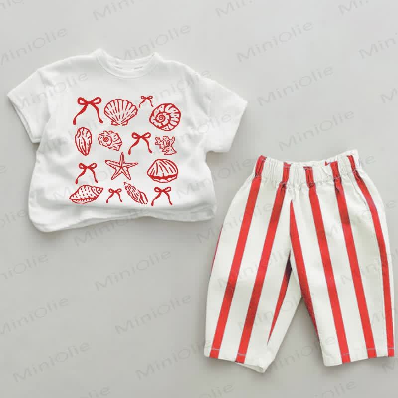 Baby Shells & Bownots Red Vertical Striped 2-piece Set - White&Red - 2-3T - image 1